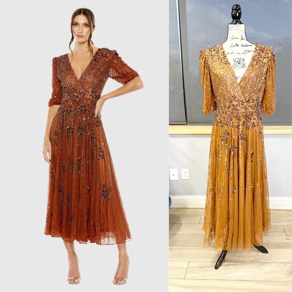 Puff Quarter Length Sleeve V-Neck Dress 5995 Size 8 - Picture 1 of 11